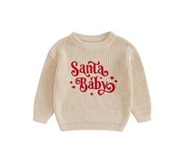HZPHQY Newborn Baby Boy Girl Christmas Jumper Long Sleeve Knit Sweater Outfit Kids Toddler Infant Autumn Winter Xmas Clothes (E Khaki Santa Baby, 6-12 Months)