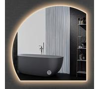 HZSCL 50/60/70/80/90cm, Irregular Semicircle LED Mirror, Asymmetrical Frameless Decorative Mirror, Wall Mirror LED 3 Colors Dimmable, Anti-fog Bathroom Mirror(Right undercut-3 colors-A,70cm)