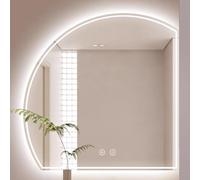 HZSCL 50/60/70/80/90cm, Irregular Semicircle LED Mirror, Asymmetrical Frameless Decorative Mirror, Wall Mirror LED 3 Colors Dimmable, Anti-fog Bathroom Mirror(Right undercut-anti-fog-B,90cm)