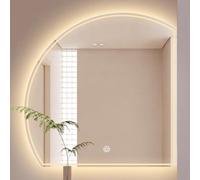 HZSCL 50/60/70/80/90cm, Irregular Semicircle LED Mirror, Asymmetrical Frameless Decorative Mirror, Wall Mirror LED 3 Colors Dimmable, Anti-fog Bathroom Mirror(Right undercut-3 colors-B,60cm)