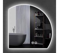 HZSCL 50/60/70/80/90cm, Irregular Semicircle LED Mirror, Asymmetrical Frameless Decorative Mirror, Wall Mirror LED 3 Colors Dimmable, Anti-fog Bathroom Mirror(Left undercut-anti-fog-A,50cm)