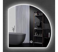 HZSCL 50/60/70/80/90cm, Irregular Semicircle LED Mirror, Asymmetrical Frameless Decorative Mirror, Wall Mirror LED 3 Colors Dimmable, Anti-fog Bathroom Mirror(Left undercut-3 colors-A,80cm)