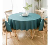 HZSZXG Round Tablecloth Waterproof And Oil Proof Solid Color Cotton And Linen Tablecloth Hotel Wedding Dining Table Cloth Decor,Peacock Blue,Diameter 120cm