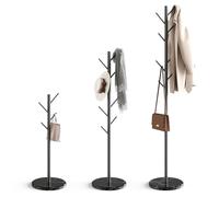 HzTinT Coat Rack with Natural Marble Base, Metal Freestanding Coat Rack with 8 Hooks, 3 Adjustable Size Sturdy Coat Tree for Bags, Coats, and Hats for Entryway, Hallway, Bedroom, Office, Black