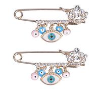 Hztyyier 2Pcs Brooch Pins Evil Eye, Rhinestone Brooch Pins Blue Evil Eye Stroller Pin for Baby Good Luck Brooch Diaper Bag Pin Birthday Gift