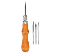 Hztyyier 4 in 1 Replaceable Leather Sewing Awl with Wooden Handle Awl Needles Hand Stitching Punching Repair Tool Kit Leather Tools