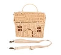 Hztyyier Beach Handbag Rattan Bag Summer Tote Handwoven Rattan House Shape Large Capacity Adjustable Strap for Travel Outing