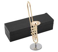 Hztyyier Brass Trombone Instrument Model, Golden, Novelty, with Wooden Gift Box and Stand, 6.3 x 1.6 x 1.6 in, Collectible-figurines