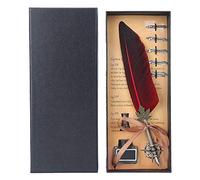 Hztyyier Calligraphy Feather Pen Set with 5 Feathers in Gift Box for Parties, Christmas, Birthday Gifts (Red)