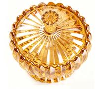 Hztyyier Floral Candy Jar with Lid, Elegant Amber Glass Storage Container for Candy Snacks Jewelry, Exquisite 3D Relief Design, Perfect Home Decor Party Wedding (Amber Stripe Short Jar)