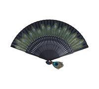 Hztyyier Folding Fan Black Bones Bamboo Hand Fan with Peacock Pattern Chinese Vintage Style for Performance Clothes Decor Gift