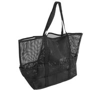 Hztyyier Large Capacity Mesh Beach Bag with 8 Pockets - Convenient Carry Handle for Outdoor Activities - Nylon Material (Black)