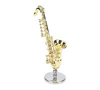Hztyyier Miniature Saxophone, Exquisite Gold Plated Mini 1:6 Dollhouse Pocket Saxophone with Base for Children's Toys, Alloy Material, Suitable for Over 3 Years, As Dollhouse Decoration