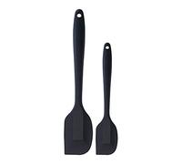 Hztyyier Silicone Scraps for Baking Cakes - Scraping Tool with a Long Handle with a Slope Hole - for Dessert Lovers Greens and Yellow 2 STCS Set (Large + Small Black)