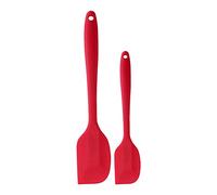 Hztyyier Silicone Scraps for Baking Cakes - Scraping Tool with a Long Handle with a Slope Hole - for Dessert Lovers Greens and Yellow 2 STCS Set (Large + Small Red)