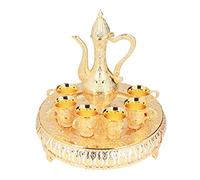 Hztyyier Vintage Turkish Coffee Set, Metal Teapot with 6 Cups and Decorative Tray, Traditional Wedding Gift