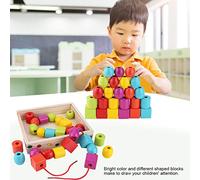 Hztyyier Wood Pearls Thread Stack Block Toys for Toddlers, Safe Educational Toy for Design Recognition, Colorful Set