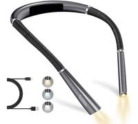 HZTzone Updated LED Neck Reading Light,Hands Free Rechargeable 3 Colors & Stepless Dimming, Flexible Bendable Arms, and Long-Lasting Performance Book Light for Reading in Bed (Gray)