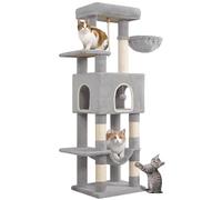 Hzuaneri 149 cm Cat Scratcher, Cat Tree with Large Platforms, Tower for Cats, with 5 Scratching Posts, 3 Pompoms, 1 Cave, 1 Hammock, Multi-Level, Light Grey MS14918LG
