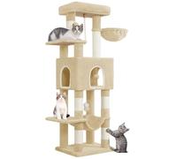 Hzuaneri 149 cm Cat Tree for Indoor Cats, Cat Tower with Large Hiding Cave, Scratching Post with Large Platforms, Multi-Level Cats Activity Center, Sisal Rope, Hammock, Beige MS14918YL