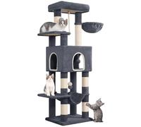 Hzuaneri 149 cm Cat Tree for Indoor Cats, Cat Tower with Large Hiding Cave, Scratching Post with Large Platforms, Multi-Level Cats Activity Center, Sisal Rope, Hammock, Dark Grey MS14918SG