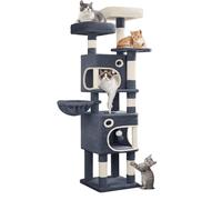 Hzuaneri 159 cm Cat Tree for Indoor Cats, Cat Tower, Multi-Level Cats Condo with 8 Scratching Posts, 3 Platforms, 2 Caves, Basket, Plush Balls, Sisal Rope, Anti-Tip Kit, Dark Grey MS15918SG