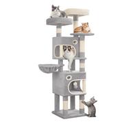 Hzuaneri 159 cm Cat Tree for Indoor Cats, Cat Tower, Multi-Level Cats Condo with 8 Scratching Posts, 3 Platforms, 2 Caves, Basket, Plush Balls, Sisal Rope, Anti-Tip Kit, Light Grey MS15918LG