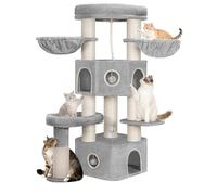 Hzuaneri 163 cm Large Cat Tree, Heavy-Duty Cat Tower, Light Gray Beige | 9 Thick Scratching Post, Multi-Layer Cat Furniture Activity Center, Large Perch, Cat Cave, Baskets, Pompom, MS16318LG