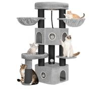 Hzuaneri 163 cm Large Cat Tree, Heavy-Duty Cat Tower, Light Gray Black | 9 Thick Scratching Post, Multi-Layer Cat Furniture Activity Center, Large Perch, Cat Cave, Baskets, Pompom, MS16318BG