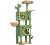 Hzuaneri 165 cm Cactus Cat Tree, Cat Tower for Indoor Cats, Multi-Level Cats Condo with 6 Scratching Posts, 2 Platforms, 2 Caves, Basket, Pompoms, Sisal Rope, Anti-Tip Kit, Green Brown MS16518AG