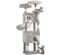 Hzuaneri 180 cm Cat Tree for Indoor Cats, Cat Tower, Multi-Level Cats Condo with 8 Scratching Posts, 3 Platforms, 2 Caves, Basket, Plush Balls, Sisal Rope, Anti-Tip Kit, Light Grey MS18018LG