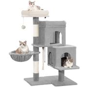 Hzuaneri 95cm Cat Tree for Indoor Cats, Cat Tower with Adjustable Base, Soft Large Platform, Plush Ball, Cat Bed, Scratching Post, Basket, Sisal Rope, Spacious and Sturdy, Light Grey MS09718LG