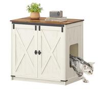 Hzuaneri Cat Litter Box Enclosure, Farmhouse Hidden Litter Box Cabinet Furniture with 2 Door, Indoor Cat House with Adjustable Dividers, 80 x 50 x 79.5cm, Rustic Brown and White CB85414X