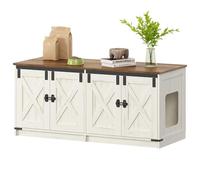 Hzuaneri Cat Litter Box Enclosure for 2 Cats, Hidden Litter Box Furniture Cabinet, Indoor Cat House, Farmhouse Style, 119 x 48 x 53.5 cm, Rustic Brown and White CB85314X
