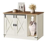 Hzuaneri Cat Litter Box Enclosure, Hidden Litter Box Cabinet Furniture with Cat Bell, Indoor Cats House, Farmhouse Style, 80 x 50 x 53 cm, for Hallway, Bedroom, Rustic Brown and White CB82414X