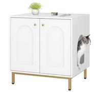 Hzuaneri Cat Litter Box Enclosure, Hidden Litter Box Furniture, White Gold