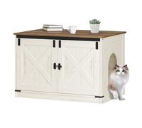 Hzuaneri Cat Litter Box Enclosure, Hidden Litter Box Furniture with Detachable Dividers, Reversible Entrance Left or Right Side, Wooden Cat House, 80 x 50 x 54 cm, Rustic Brown and White CB86614X