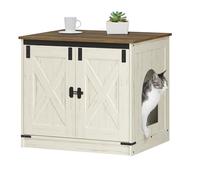 Hzuaneri Cat Litter Box Enclosure, Hidden Litter Box Furniture with Detachable Dividers, Reversible Entrance Left or Right Side, Wooden Cat House, 60 x 50 x 54 cm, Rustic Brown and White CB84514X