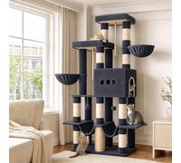 Hzuaneri Cat Tree, 176 cm XL Large Cat Tree for Maine Coon, Tall Cat Tower for Large Cats with 9 Scratching Posts, Widened Baseboard Condo, 2 Platforms, 2 Hammocks, 2 Baskets, Dark Grey MS17218SG