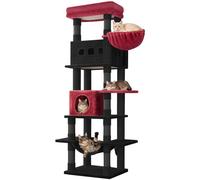 Hzuaneri Cat Tree for Indoor Cats, 170 cm Large Tall Cat Tower, Multi-Level Cats House with Condo, 8 Scratching Posts, Hammock, 4 Pom Poms, Black Red MS17018BK