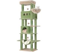 Hzuaneri Cat Tree for Indoor Cats, 170 cm Large Tall Cat Tower, Multi-Level Cats House with Condo, 8 Scratching Posts, Hammock, 4 Pom Poms, Green Brown MS17018AG