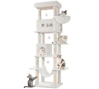 Hzuaneri Cat Tree for Indoor Cats, 210 cm Large Tall Cat Tower, Multi-Level Cats House with Condo, 8 Scratching Posts, Hammock, 4 Pom Poms, White MS21018WT