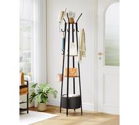 Hzuaneri Coat Stand, Coat Rack with 16 Hooks and 1 Basket, Metal Coats Hall Tree for Scarves, Bags, Hats, FreeStanding, Hallway, Living Room, Bedroom, Office, Rustic Brown and Black CR27301B