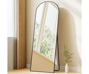 Hzuaneri Full Length Mirror, 160 x 50 cm, Arched Floor Mirrors with Stand, Mirror Full Length Wall Mounted, Tempered Glass, Aluminium Alloy Frame, for Bedroom Living Room Entry, Black DM41999B