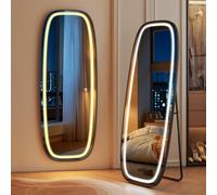 Hzuaneri Full Length Mirror with Lights, 160 x 50 cm, Tempered Glass | Arched Floor Mirrors with Stand, Full Body Mirror Wall Mounted, Standing Mirrors with 3 Color Lights, for Bedroom Living Room