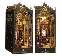 Hzuisst Book Nook, DIY Dollhouse Book Nook Kits for Adults, DIY Miniature House Kit, 3D Wooden Puzzle Bookend, Bookshelf Insert Decor with LED Sensor Light, Model Build Book Nook Kit for Teens Adults