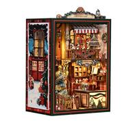 Hzuisst Christmas Book Nook, Book Nook Kits for Adults, DIY Miniature House Kit, 3D Wooden Puzzle Bookend, Bookshelf Insert Decor with LED Light & Music, Model Build Book Nook Kit for Teens Adults