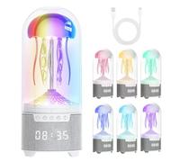 hzuisst Jellyfish Lamp, 5-in-1 Jelly Fish Light Lamp with Bluetooth Speaker, FM Radio, Alarm Clock, White Noice, 7 Change Colours Modes Mood Lamp, USB Rechargeable Sensory Jellyfish Night Light