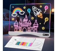 Hzuisst Led Drawing Board 16 Inch Acrylic Rechargeable for Kids, White | 9 Lighting Colors, Adjustable Brightness, 15H Battery Life, with Power Indicator, 12 Markers Included, Drawing, Doodle, Art