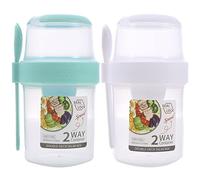 HZUIZXYO 2 Pack Yogurt Container with Lids, Breakfast On the Go Cups Reusable Take and Go Yogurt Cup Overnight Oats Jar Lower Cup Double Layer Overnight Oats or Cereal Oatmeal Container Jar (Cyan)